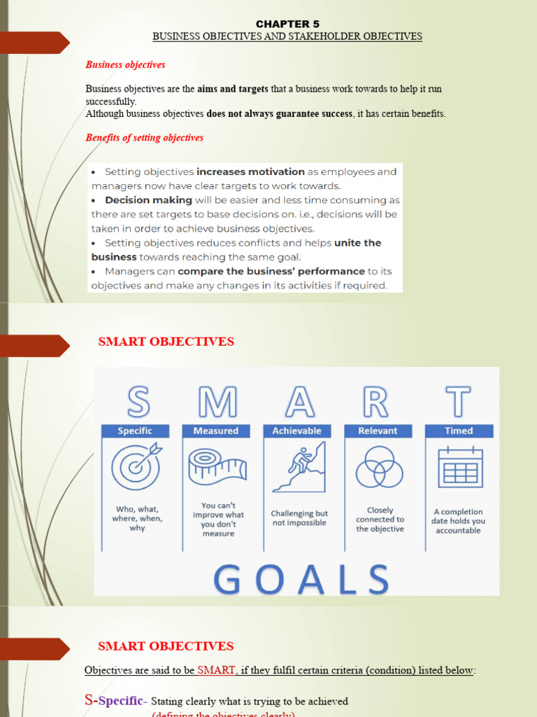 Business and Stakeholder Objectives Explained | PDF | Business | Employment