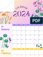Purple Pastel Floral Minimal Monthly Calendar 2024 Calendar