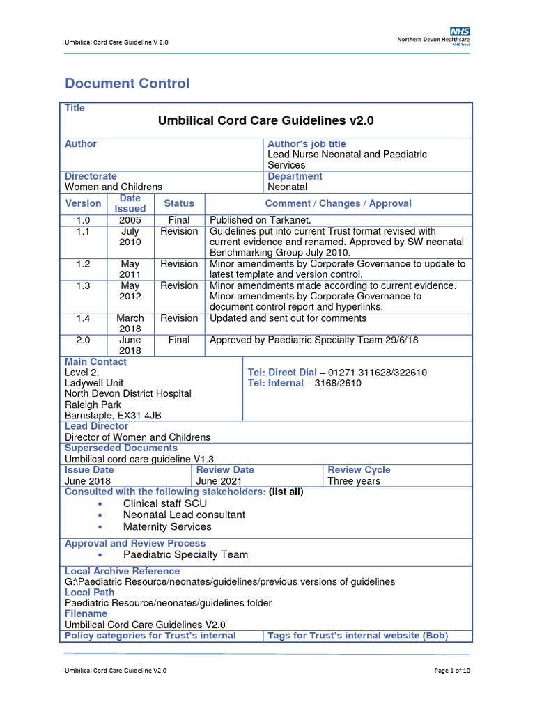 Umbilical Cord Care Guidelines June 18 v2.0 | PDF | Health Sciences