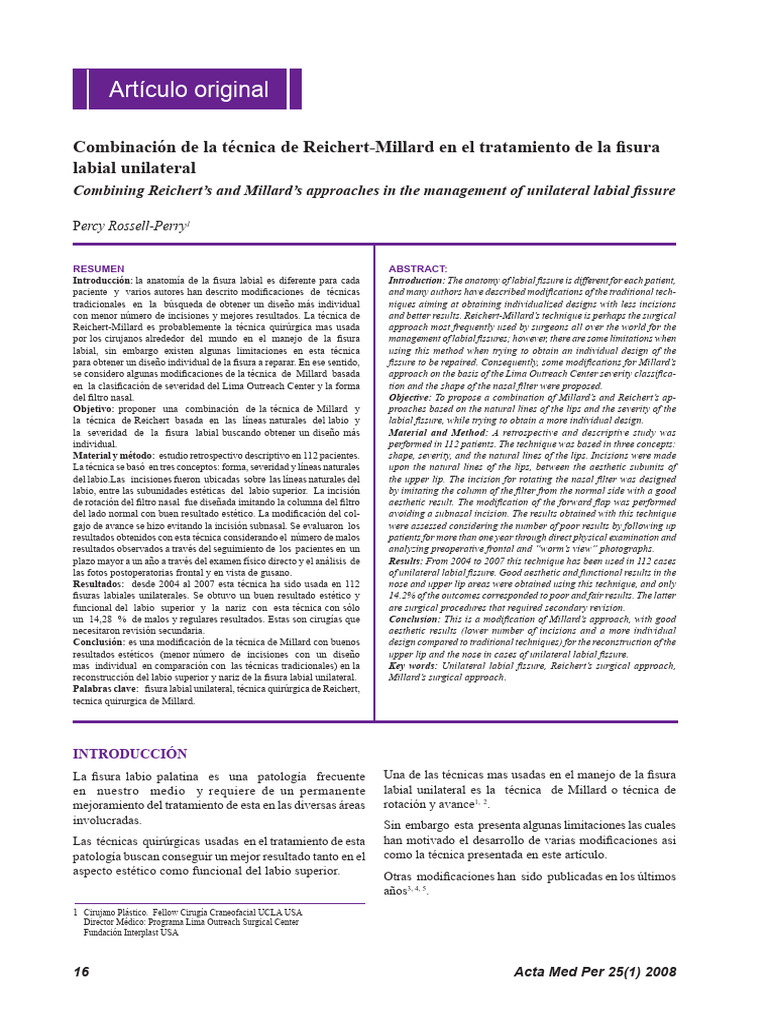 Modificación de la técnica de Millard | PDF | Cabeza y cuello humanos ...