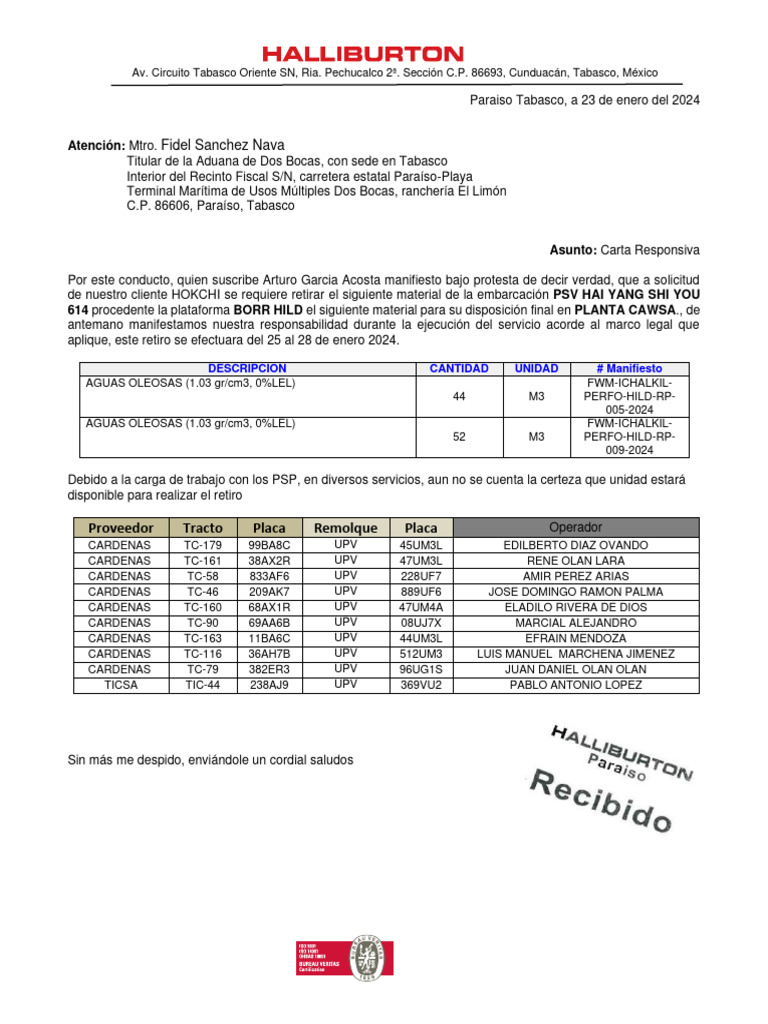Carta Aduana H614 Pdf