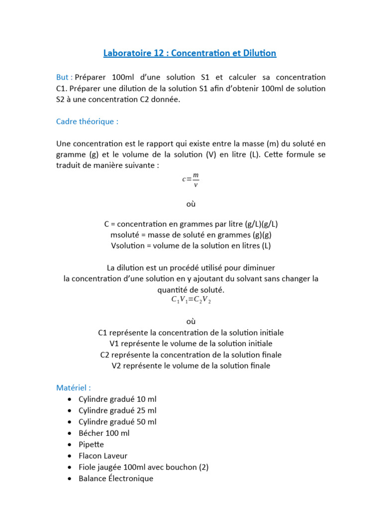 Protocole de dilution en laboratoire | PDF | Chimie | Sciences physiques