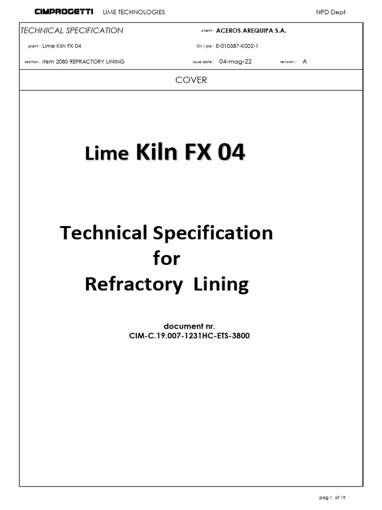 Refractory Lining Specs for Lime Kiln FX 04 | PDF | Refractory | Ceramics