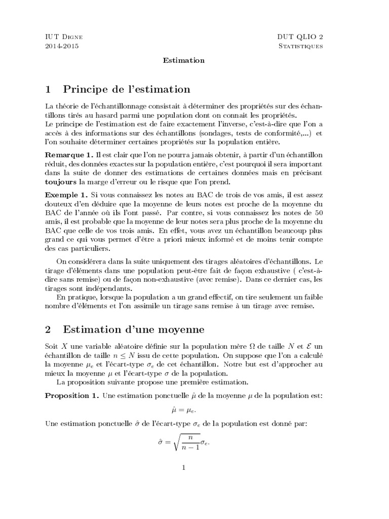 Estimation Statistique et Intervalles de Confiance | PDF | Écart type ...