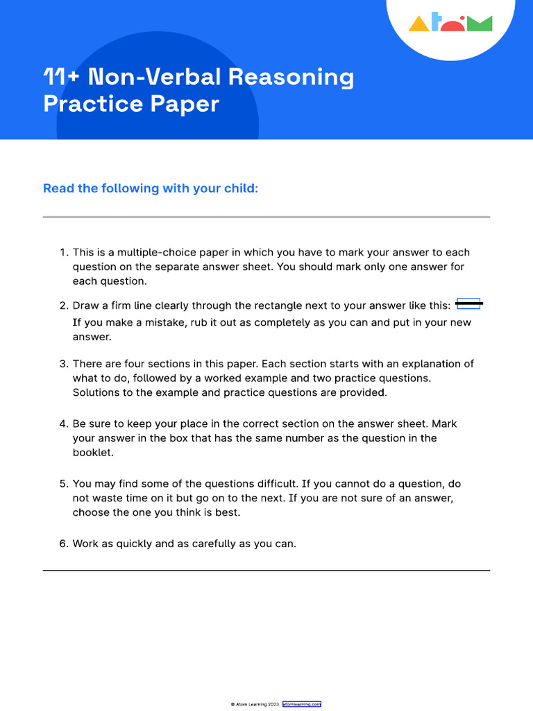 11+ Non-Verbal Reasoning Practice Paper | PDF | Tests