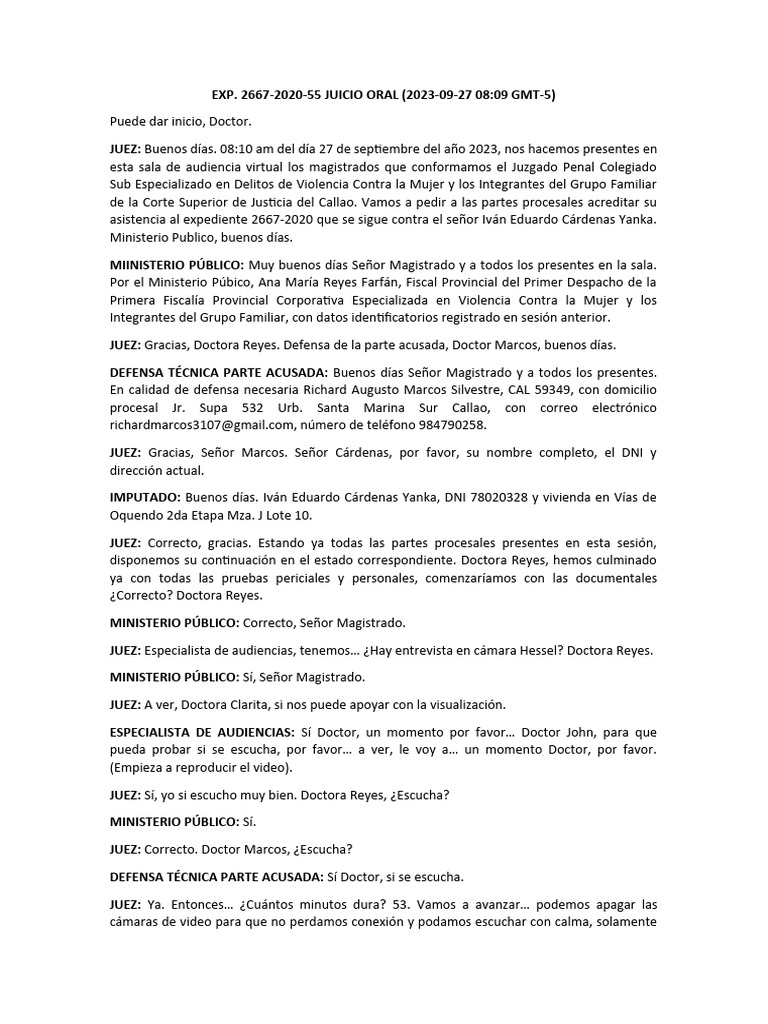 JUICIO ORAL Exp 2667 2020 | PDF | Violación | Justicia