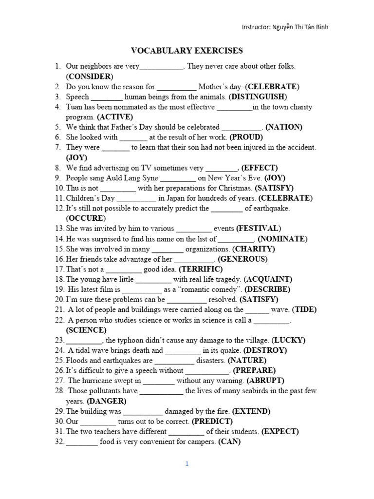 Vocabulary Exercises - G9 - UNIT 8&9 | PDF | Science & Mathematics