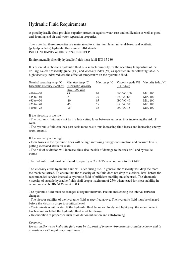 ACEITES Hydraulic Fluid Requirements PDF