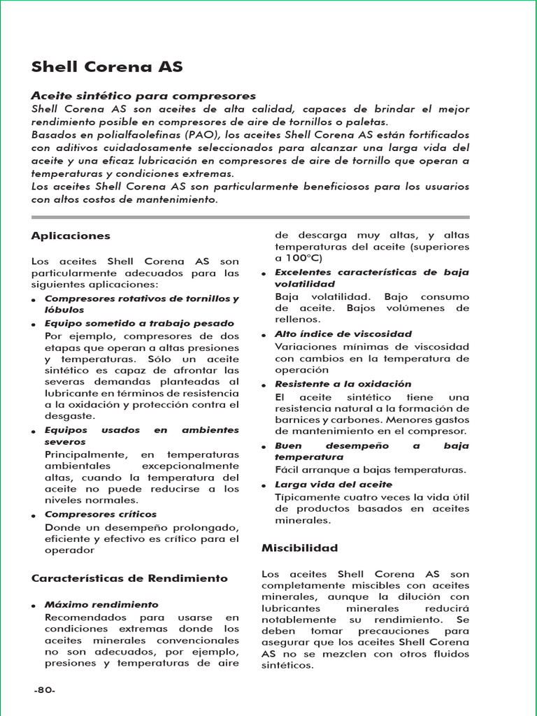 Aceite Shell Corena AS para Compresores | PDF | Lubricante | Petróleo