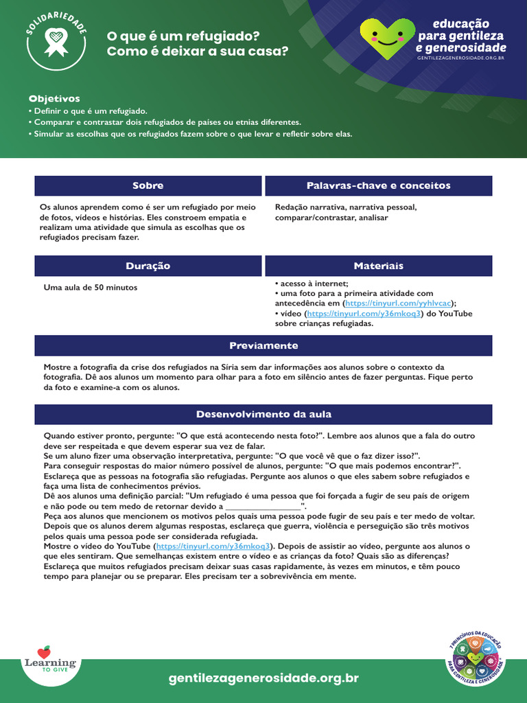 DDDK SOLIDARIEDADE O Que É Um Refugiado Como e Deixar A Sua Casa | PDF ...
