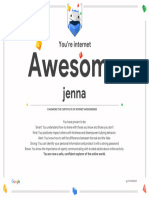 Google Interland Jenna Certificate of Awesomeness