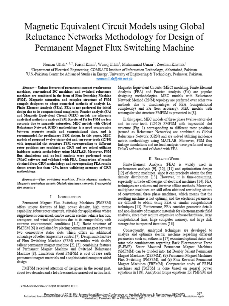 Magnetic Circuit Models for Flux-Switching Machines | PDF | Electric ...