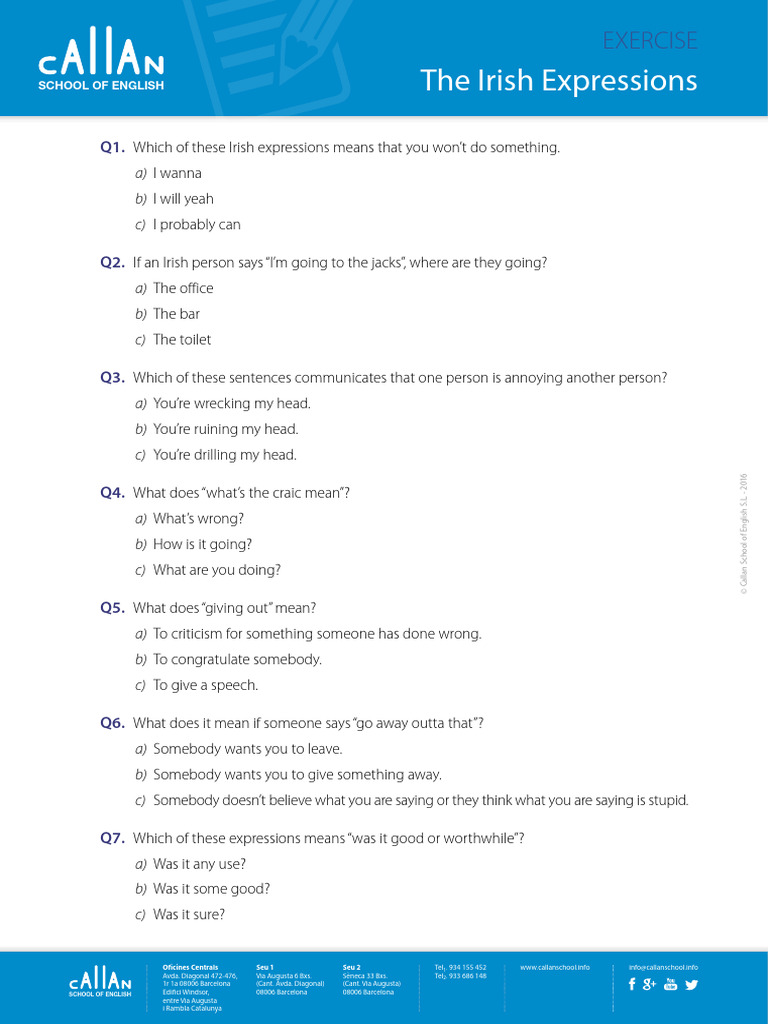 Irish Expressions Quiz and Answers | PDF