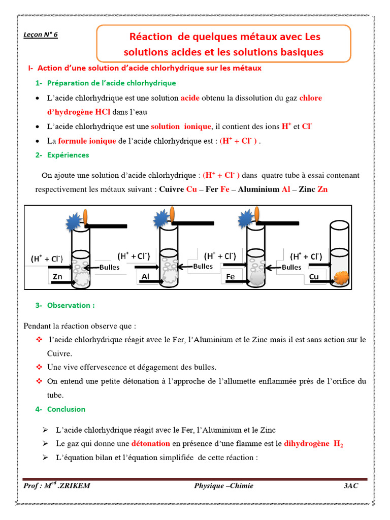 Réactions Acides-Bases avec Métaux | PDF | Hydroxyde de sodium | Acide ...