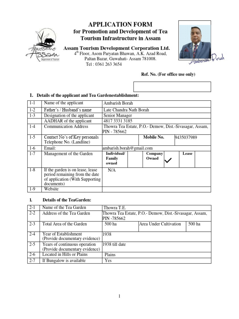 Assam Tea Tourism Application Form | PDF