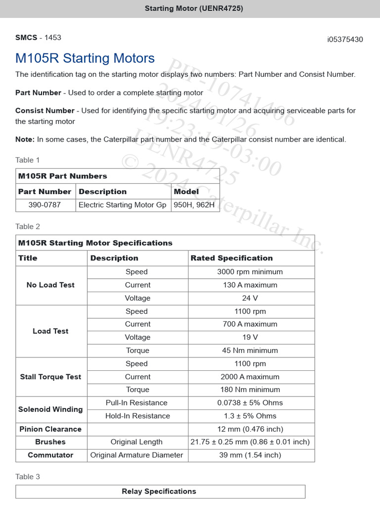 M105R Starting Motor Specifications Guide | PDF | Electric Motor ...