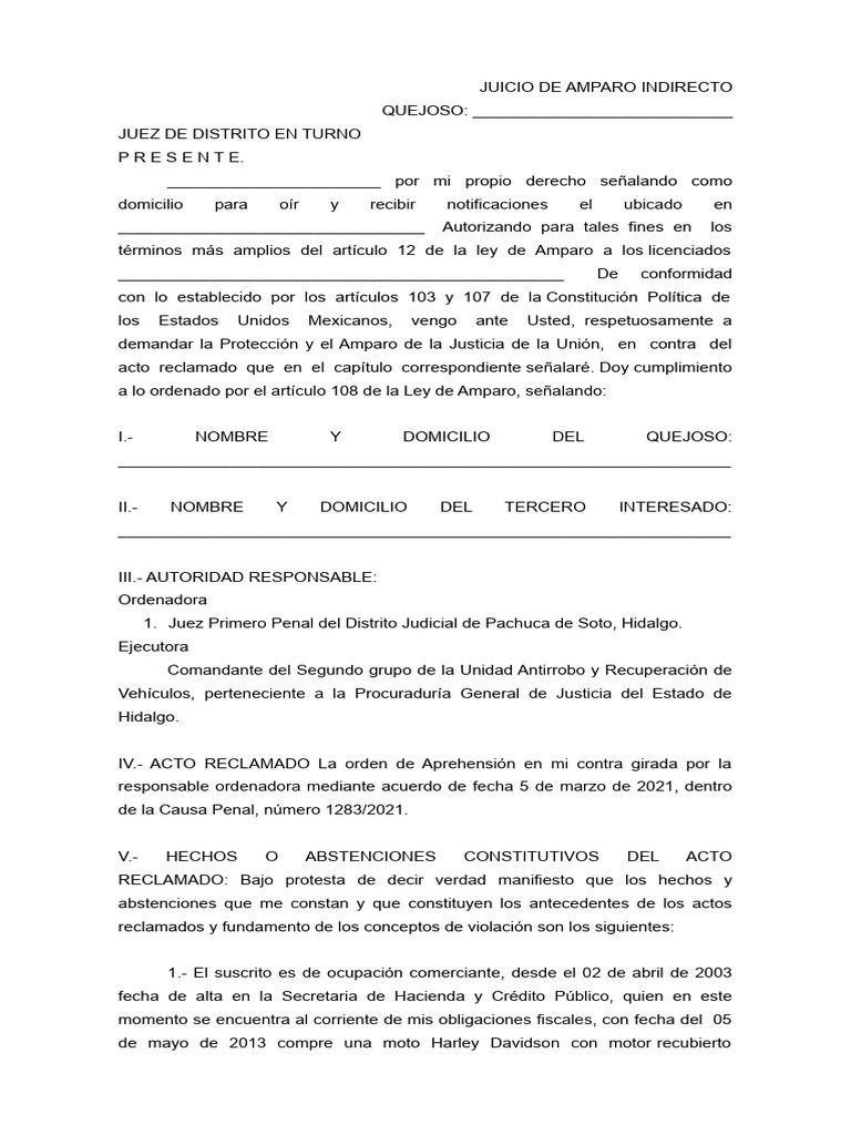 Juicio de Amparo Indirecto | PDF | Violación | Derecho Constitucional