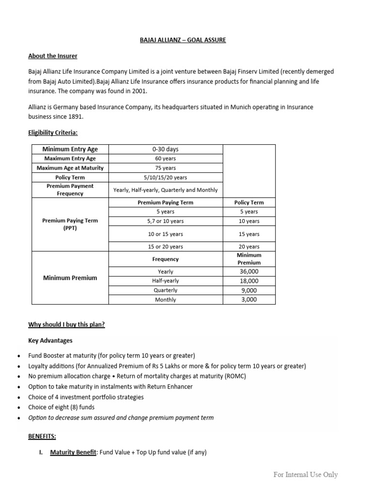 Bajaj Allianz Goal Assure Overview | PDF | Insurance | Investing