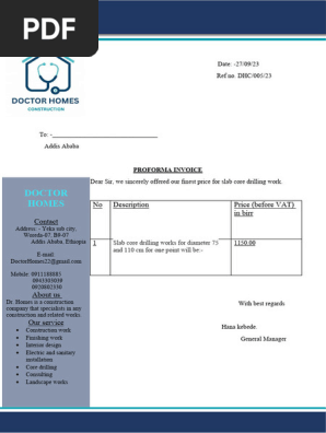 Proforma Invoice for Design Modification
