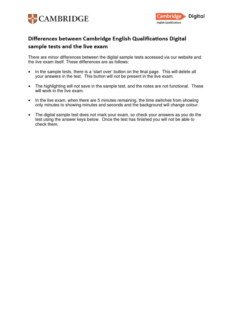 Differences Between The Sample Tests And The Live Exam Pdf