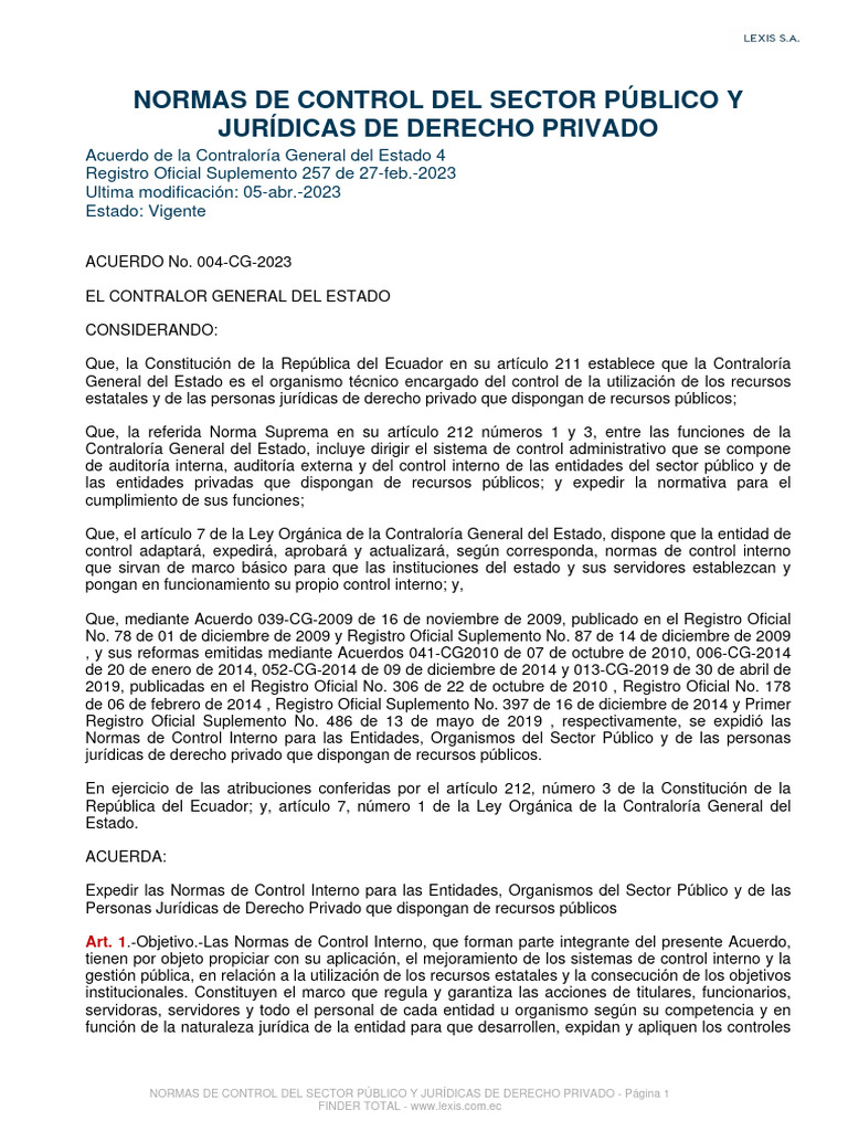 Normas de Control Interno Cge | PDF | Presupuesto | Planificación