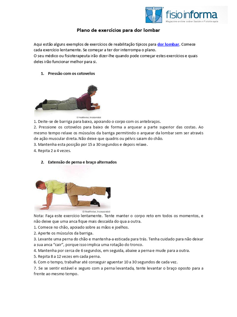 Plano De Exercícios Para Dor Lombar Download Grátis Pdf Dor
