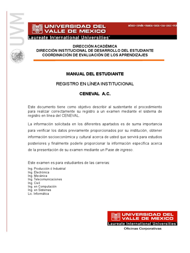 MANUAL DEL ESTUDIANTE Ceneval Registro en Linea