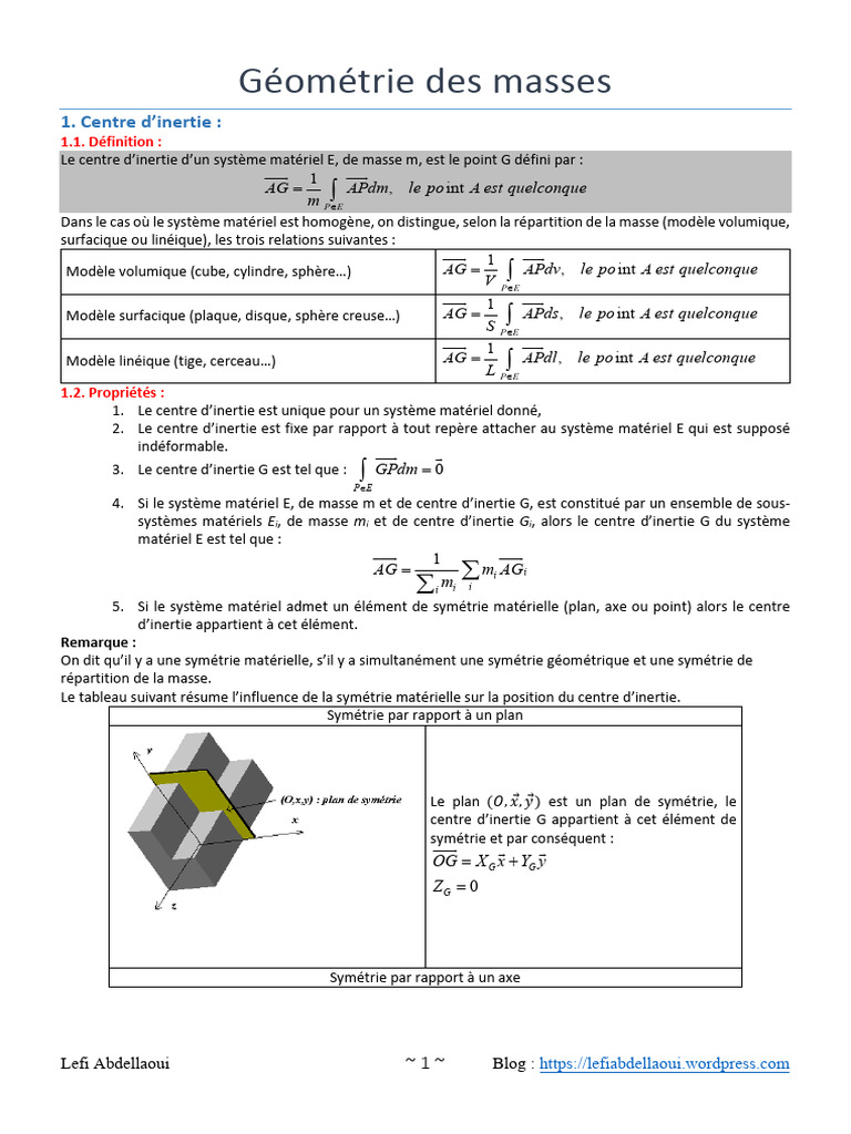 Centre d'inertie et moments d'inertie | PDF | Centre d'inertie | Métrologie