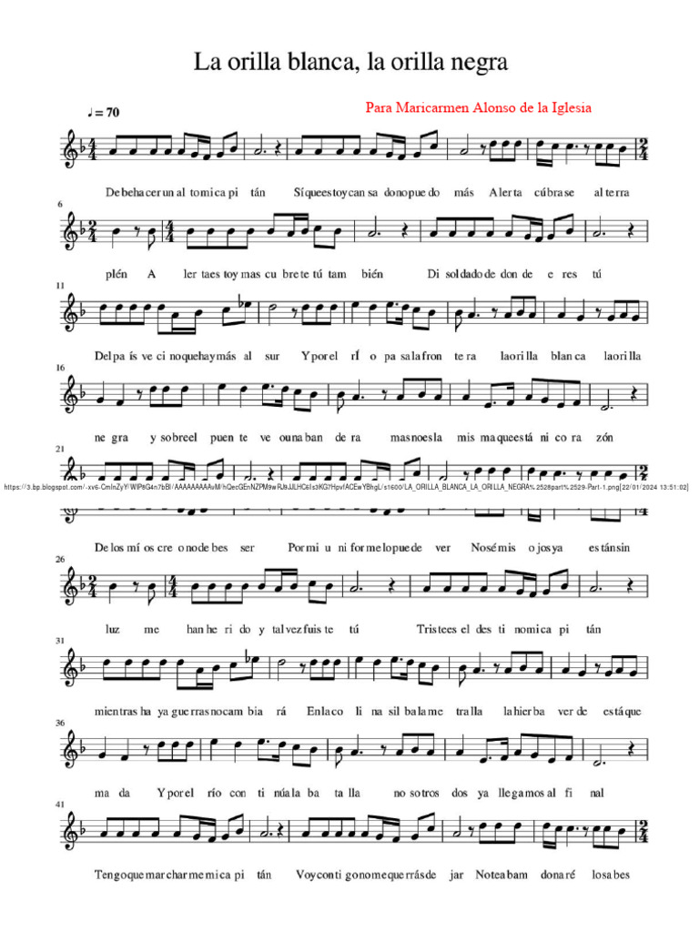 LA ORILLA BLANCA LA ORILLA NEGRA Partitura Letra Castellano OCR PDF