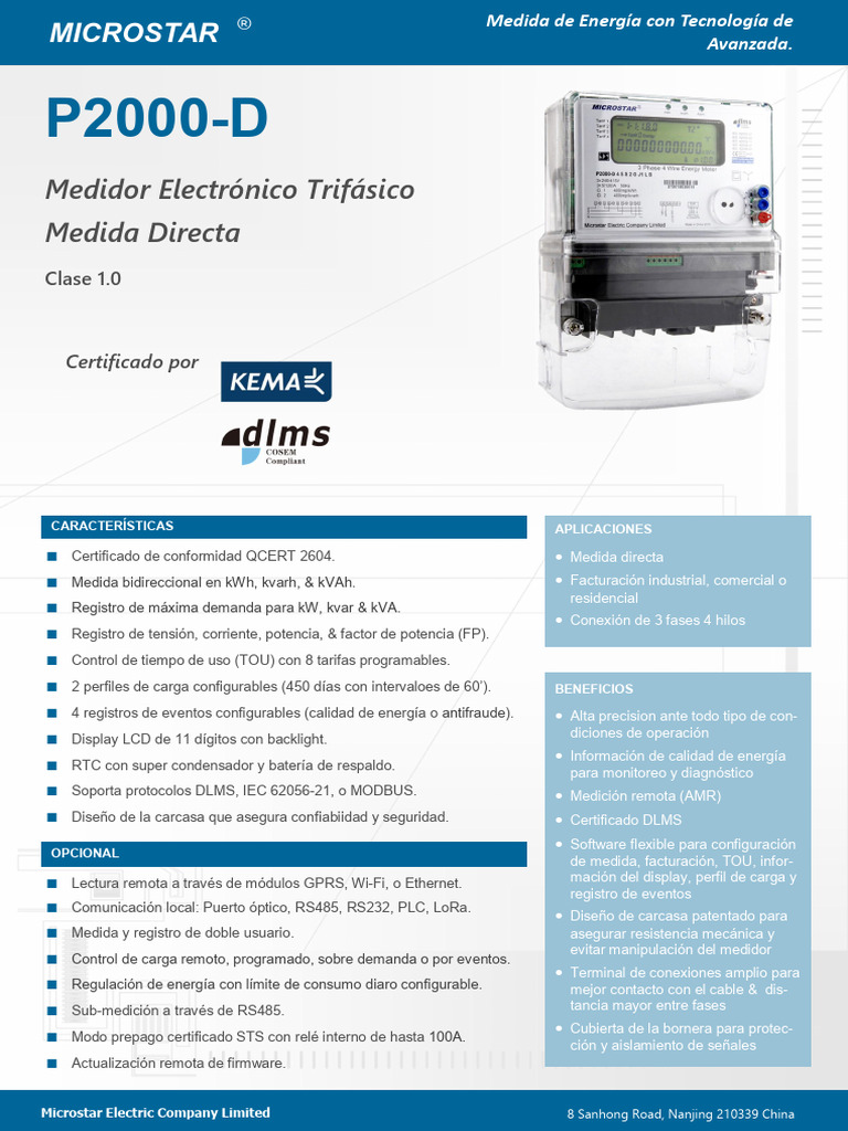 Ficha Tecnica Medidor Trifasico P2000 P2000D Microstar | PDF ...