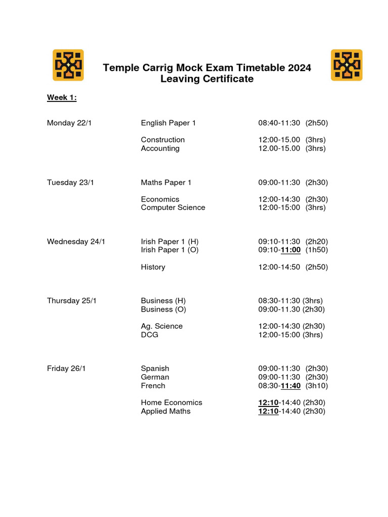 Leaving Cert Timetable 2024 PDF Secondary Education Qualifications