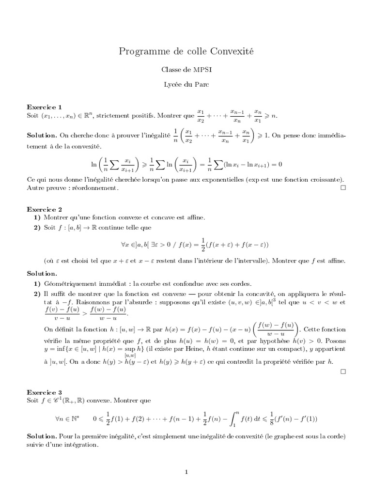 Programme de Colle sur la Convexité | PDF | Algèbre | Objets mathématiques