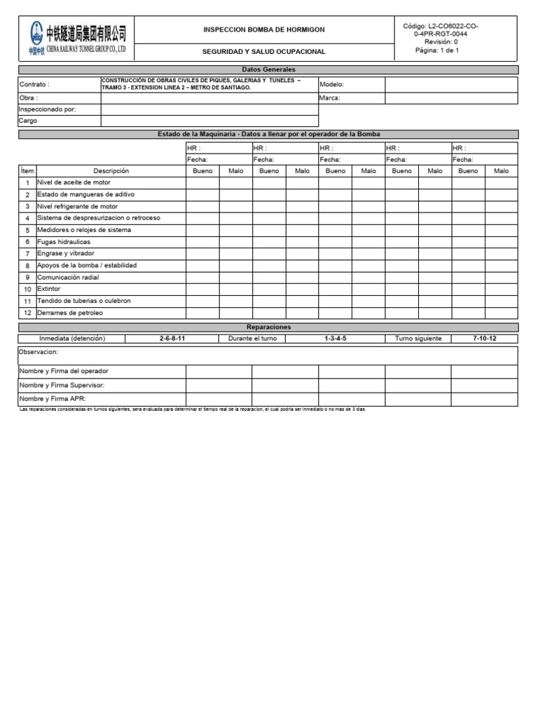 Check List, Bomba de Hormigon | PDF