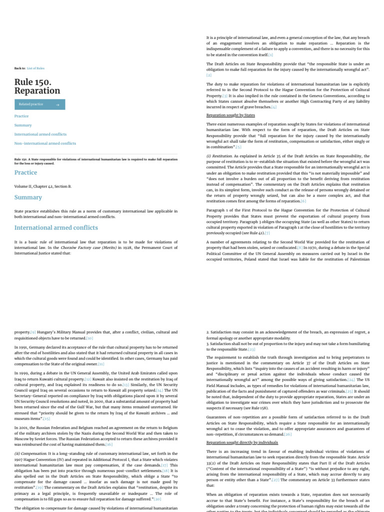 State Responsibility for Reparation in Law | PDF