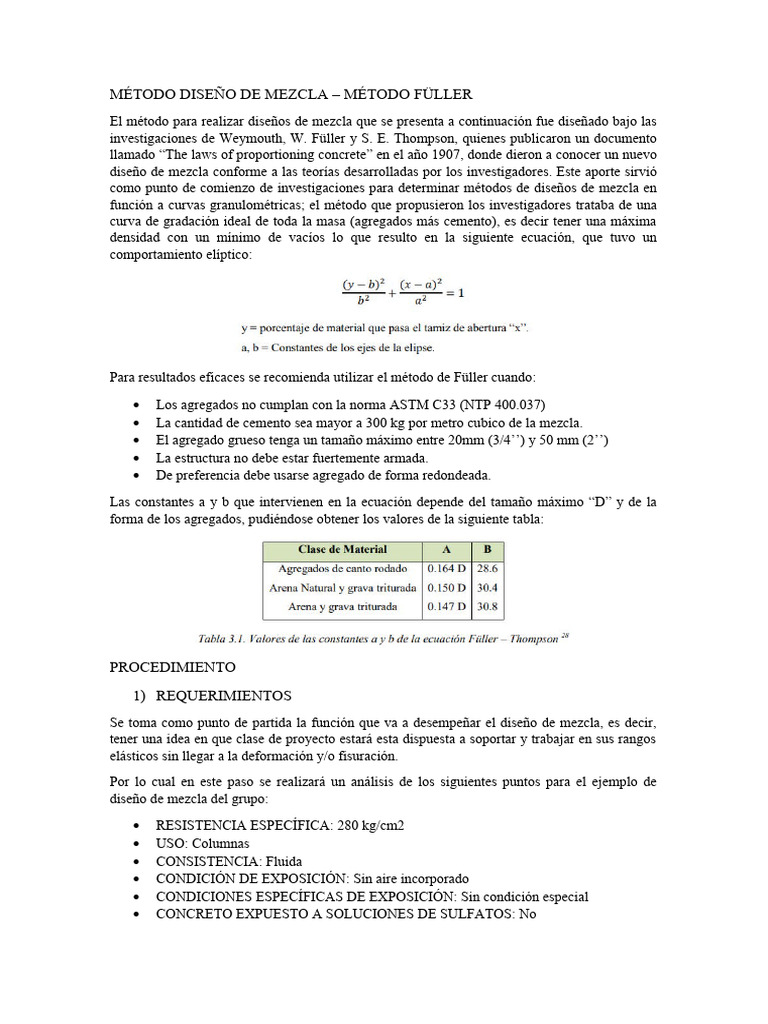 Diseño de Mezcla Método Füller | PDF | Cemento | Hormigón