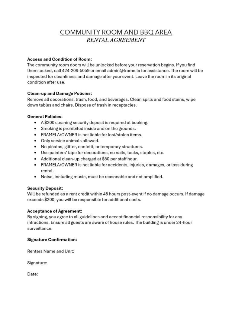 Community Room Rental Agreement Guide | PDF