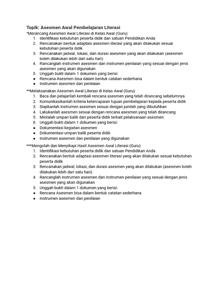 Topik asesmen awal pembelajaran literasi pdf