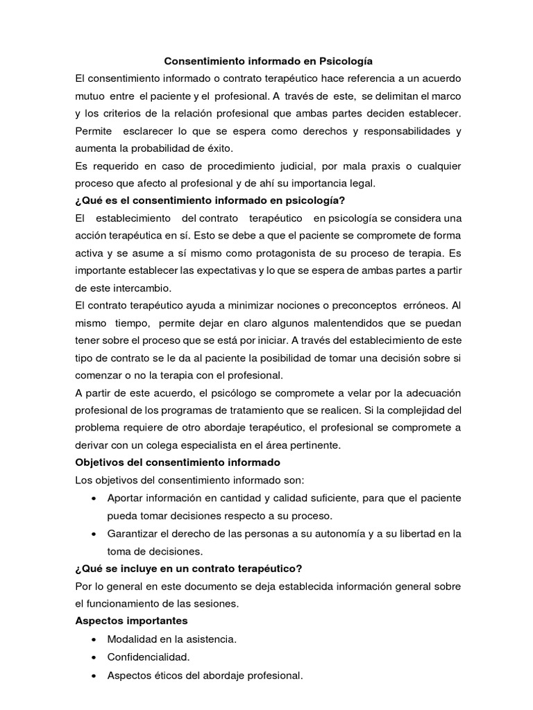 Consentimiento Informado en Psicología | PDF | Consentimiento informado