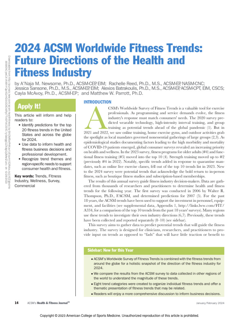 2024 Acsm Worldwide Fitness Trends 2024 PDF