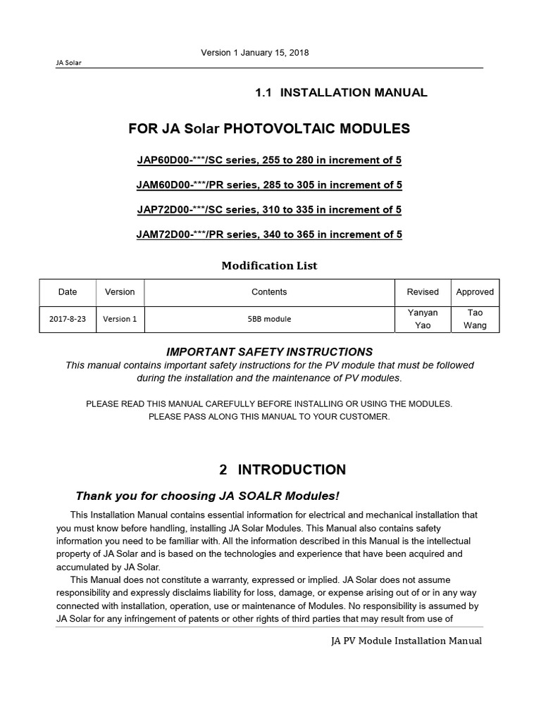 JA Module Installation | Download Free PDF | Photovoltaics | Solar Panel