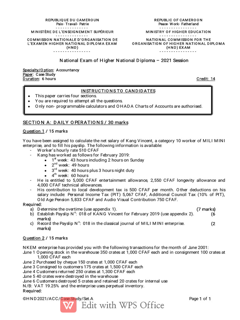 Accounting Case Study 2021 Exam Paper | PDF
