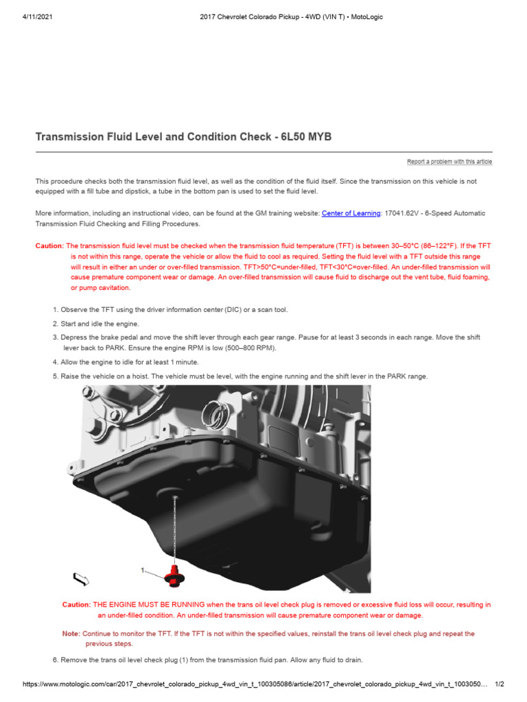 6L50 Fluid Level Check | PDF | General Motors | Vehicle Technology