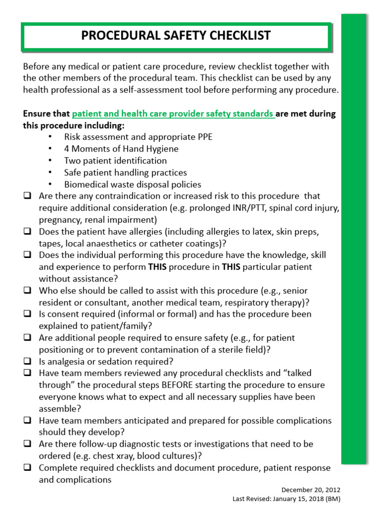 Medical Procedure Safety Checklist | PDF | Medicine | Medical Specialties