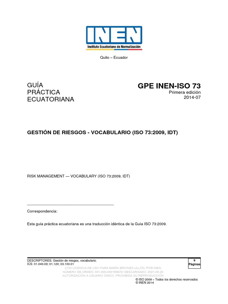 Guía Práctica INEN-ISO 73:2009 | PDF | Riesgo | Organización ...