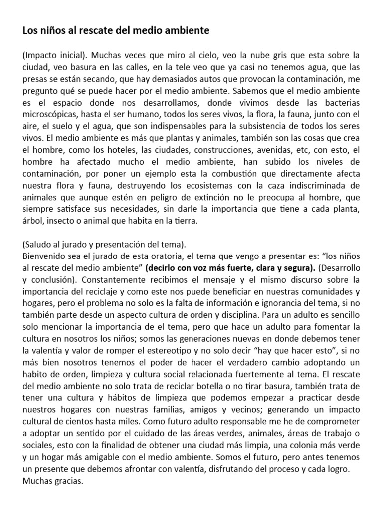 Los Niños Al Rescate Del Medio Ambiente | PDF | Entorno natural ...