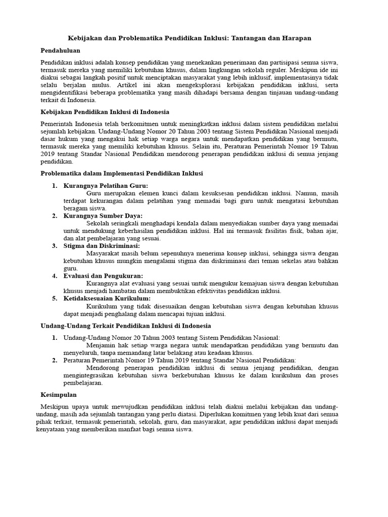 Tantangan Kebijakan Pendidikan Inklusi | PDF | Kesehatan Holistik