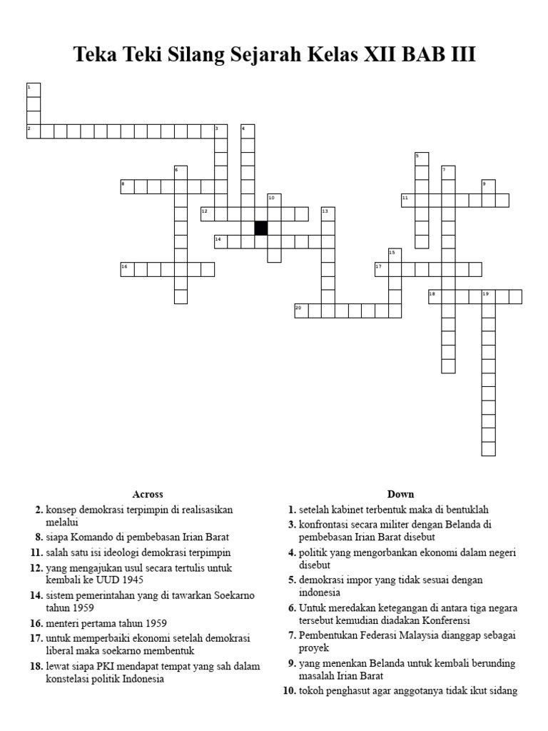 Teka Teki Silang Sejarah Kelas Xii Bab Iii2 Pdf