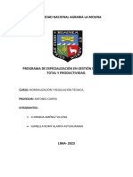 Universidad Nacional Agraria La Molina: Curso: Normalización Y Regulación Técnica. Profesor: Antonio Carpio Integrantes