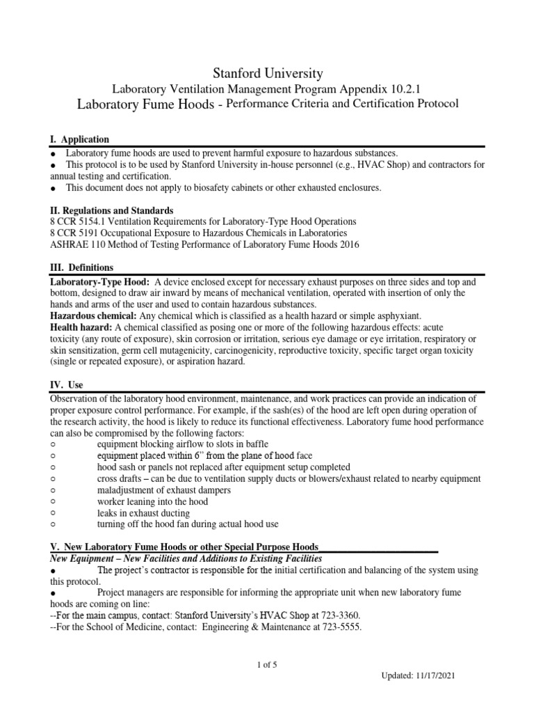 10.2.1 SU Fume Hood Testing and Performance Standards 2021 PDF