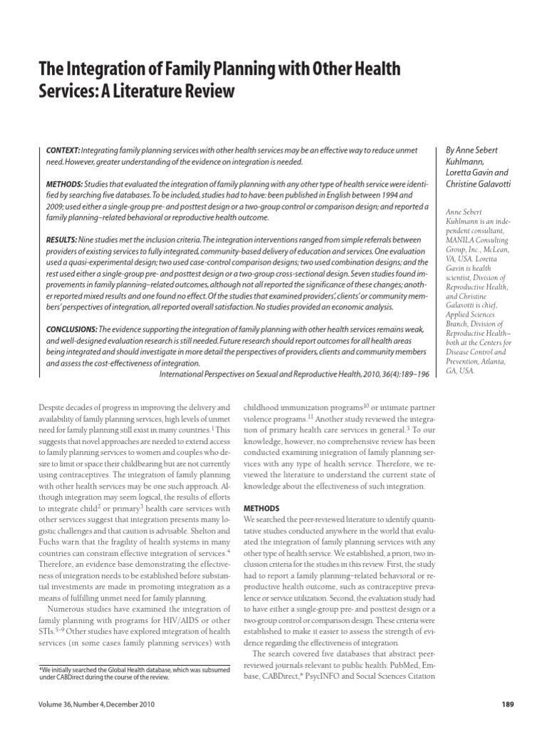 The Integration of Family Planning With Other Health Services: A ...
